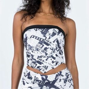 Princess Polly Cazale Newspaper Print Corset Style Whimsigoth Crop Top Size 0